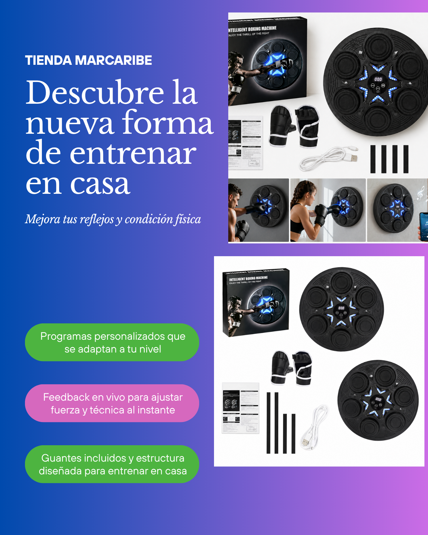 MÁQUINA BOXEO INTELIGENTE CON GUANTES - Imagen 2